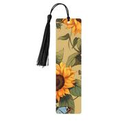 Marque-page rétro en bois avec pompon en forme de tournesol et papillon pour homme et femme - Cadeau pour les amateurs de livres