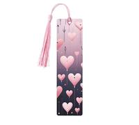 Marque-page romantique en bois avec pompon en forme de cœur rose pour la Saint-Valentin et les hommes - Marque-page de lecture - Cadeau pour les amateurs de livres