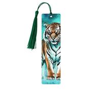 Marque-page tigre bleu sarcelle en bois avec pompon pour homme et femme - Marque-page de lecture - Cadeau pour les amateurs de livres