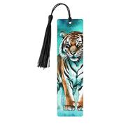 Marque-page tigre bleu sarcelle en bois avec pompon pour homme et femme - Marque-page de lecture - Cadeau pour les amateurs de livres