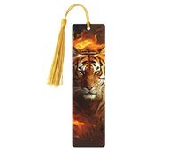Marque-page tigre cool en flamme, marque-page en bois pour les amateurs de livres, marque de livre en bois fait à la main avec pompon, marqueurs de page de lecture, étiquettes cadeaux en bois pour