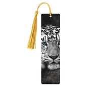 Marque-page tigre noir et blanc, marque-page en bois pour les amateurs de livres, marque de livre en bois fait à la main avec pompon, marque-page de lecture, étiquettes cadeaux en bois pour