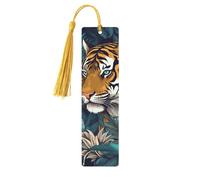 Marque-page tigre tropical en bois pour les amateurs de livres, marque de livre en bois fait à la main avec pompon, marqueurs de page de lecture, étiquettes cadeaux en bois pour décorations