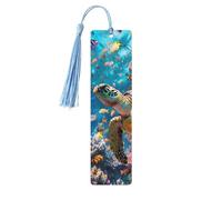 Marque-page tortue sous-marine en bois avec pompon pour femme et homme - Marque-page de lecture - Cadeau pour les amateurs de livres