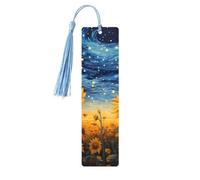 Marque-page tournesol ciel étoilé galaxie univers en bois avec pompon pour femme et homme - Marque-page de lecture - Cadeau pour les amateurs de livres