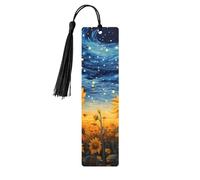 Marque-page tournesol ciel étoilé galaxie univers en bois avec pompon pour femme et homme - Marque-page de lecture - Cadeau pour les amateurs de livres