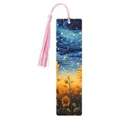 Marque-page tournesol ciel étoilé galaxie univers en bois avec pompon pour femme et homme - Marque-page de lecture - Cadeau pour les amateurs de livres