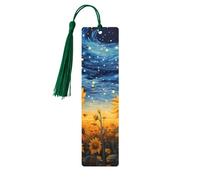 Marque-page tournesol ciel étoilé galaxie univers en bois avec pompon pour femme et homme - Marque-page de lecture - Cadeau pour les amateurs de livres
