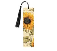 Marque-page tournesol en bois avec pompon pour femme et homme - Marque-page de lecture - Cadeau pour les amateurs de livres