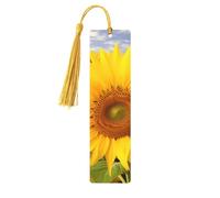 Marque-page tournesol en bois pour les amateurs de livres fait à la main avec pompon, marque-page de lecture, étiquettes cadeaux en bois pour décorations artisanales