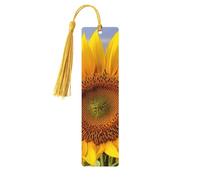Marque-page tournesol jaune doré en bois pour les amateurs de livres, marque-page en bois fait à la main avec pompon, marqueurs de page de lecture, étiquettes cadeaux en bois pour décorations
