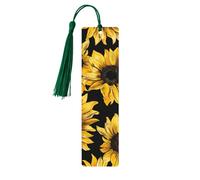 Marque-page tournesol jaune en bois avec pompon pour femme et homme - Marque-page de lecture - Cadeau pour les amateurs de livres