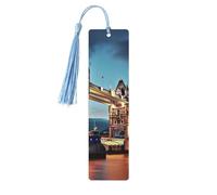 Marque-page Tower Bridge de Londres avec pompons, marque-page en bois pour homme et femme, fait à la main pour les amateurs de livres, marqueurs de page de lecture, étiquettes en bois, ornements
