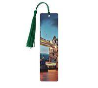 Marque-page Tower Bridge de Londres avec pompons, marque-page en bois pour homme et femme, fait à la main pour les amateurs de livres, marqueurs de page de lecture, étiquettes en bois, ornements