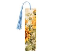 Marque-page vintage en bois avec pompon en forme de tournesol jaune pour homme et femme - Cadeau pour les amateurs de livres