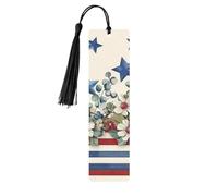 Marque-page vintage en bois avec pompon en forme d'étoile américaine pour homme et femme - Cadeau pour les amateurs de livres
