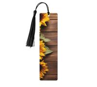Marque-page vintage en bois de tournesol avec pompon pour femme et homme - Marque-page de lecture - Cadeau pour les amateurs de livres