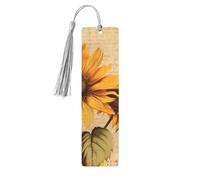Marque-page vintage tournesol abeille jaune en bois avec pompon pour femme et homme, marque-page de lecture, cadeaux pour les amateurs de livres
