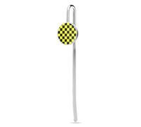 Marque-pages en acier inoxydable avec motif échiquier jaune et noir, marque-pages avec verre de cristal pour l'école, le lecteur de fournitures de bureau