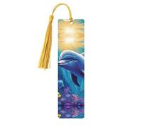 Marque-pages en bois avec dauphin mignon pour les amateurs de livres, fait à la main avec pompons colorés, marque-page imprimés double face, accessoires de livre artistique, cadeau pour homme et femme