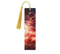 Marque-pages en bois avec drapeau américain en forme de feu d'artifice pour les amateurs de livres, fait à la main avec pompons colorés, marqueurs de page imprimés double face, accessoires de livre
