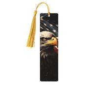 Marque-pages en bois avec drapeau et aigle pour les amateurs de livres, fait à la main avec pompons colorés, marqueurs de page imprimés double face, accessoires de livre artistique, cadeau pour homme
