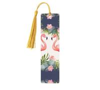 Marque-pages en bois avec flamants roses et fleurs pour les amateurs de livres, fait à la main avec pompons colorés, marque-page imprimés double face, accessoires de livre artistique, cadeau pour