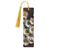 Marque-pages en bois avec fleurs de marguerite sur planche en bois pour les amateurs de livres, marque-page fait à la main avec pompons colorés, marque-page imprimés double face, accessoires de livre