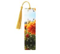 Marque-pages en bois avec fleurs de souci d'automne pour les amateurs de livres, fait à la main avec pompons colorés, marque-page imprimés double face, accessoires de livre artistique, cadeau pour