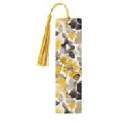 Marque-pages en bois avec fleurs jaunes et grises pour les amateurs de livres, fait à la main avec pompons colorés, marque-page imprimés double face, accessoires de livre artistique, cadeau pour homme