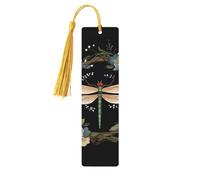 Marque-pages en bois avec image de libellule dans une couronne pour les amateurs de livres, fait à la main avec pompons colorés, marque-page imprimés double face, accessoires de livre artistique