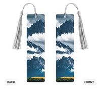 Marque-pages en bois avec impression paysage avec montagnes et nuages Beaux accessoires de carnet pour hommes femmes amateurs de livres
