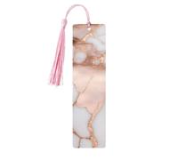 Marque-pages en bois avec imprimé marbre or rose et pompons colorés, accessoires de décoration pour les amateurs de livres
