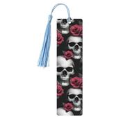 Marque-pages en bois avec motif tête de mort rose et pompons colorés, accessoires de décoration pour les amateurs de livres
