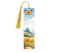 Marque-pages en bois avec motifs de soleil, papillons, libellules et fleurs pour les amateurs de livres, fait à la main avec pompons colorés, marque-page imprimés double face, accessoires de livre