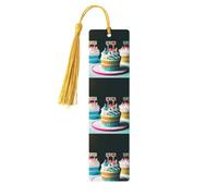 Marque-pages en bois avec pampilles imprimées « Happy Birthday Cakes » - Marqueurs de livre en bois pour les amateurs de livres, les enseignants et les cadeaux