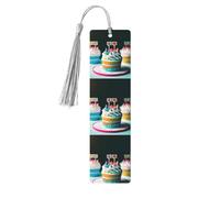 Marque-pages en bois avec pampilles imprimées « Happy Birthday Cakes » - Marqueurs de livre en bois pour les amateurs de livres, les enseignants et les cadeaux