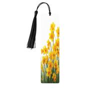 Marque-pages en bois avec pompons en forme de champ de jonquilles pour travaux manuels, marque-pages pour lecteurs amateurs de livres