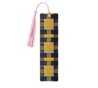 Marque-pages en bois avec pompons - Jaune, gris et noir - Marqueurs de livre en bois pour les amateurs de livres, les enseignants et les cadeaux