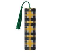 Marque-pages en bois avec pompons - Jaune, gris et noir - Marqueurs de livre en bois pour les amateurs de livres, les enseignants et les cadeaux