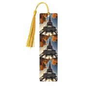 Marque-pages en bois avec pompons - Motif Tour Eiffel - Pour les amateurs de livres, les enseignants et les cadeaux