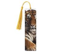 Marque-pages en bois Big Tiger pour les amateurs de livres, fait à la main avec pompons colorés, marque-page imprimés double face, accessoires de livre artistique, cadeau pour homme et femme