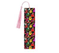 Marque-pages en bois coloré imprimé guitare avec pompons, marqueurs de livre en bois pour les amateurs de livres, les enseignants et les cadeaux