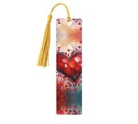 Marque-pages en bois en forme de cœur abstrait pour les amateurs de livres, fait à la main avec pompons colorés, marque-page imprimés double face, accessoires de livre artistique, cadeau pour homme et