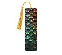 Marque-pages en bois en forme d'écailles de dragon pour les amateurs de livres, fait à la main avec pompons colorés, marque-page imprimés double face, accessoires de livre artistique, cadeau pour