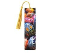 Marque-pages en bois en forme d'œufs de Pâques peints à la main et colorés, pour femmes et hommes. Marque-pages artisanaux pour les amoureux des livres, étiquettes en bois rectangulaires avec pompons.