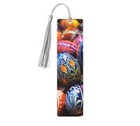 Marque-pages en bois en forme d'œufs de Pâques peints à la main et colorés, pour femmes et hommes. Marque-pages artisanaux pour les amoureux des livres, étiquettes en bois rectangulaires avec pompons.