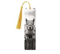 Marque-pages en bois gris clair en forme d'écureuil pour les amateurs de livres, fait à la main avec pompons colorés, marque-page imprimés double face, accessoires de livre artistique, cadeau pour