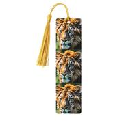 Marque-pages en bois imprimé animaux africains avec pompons, marqueurs de livre en bois pour les amateurs de livres, les enseignants et les cadeaux