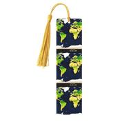 Marque-pages en bois imprimé carte du monde avec pompons, marqueurs de livre en bois pour les amateurs de livres, les enseignants et les cadeaux